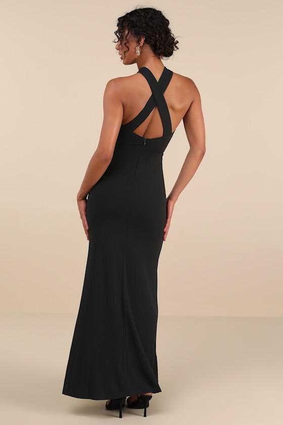 Keep You Enchanted Black Cutout Halter Mermaid Maxi Dress Product Image
