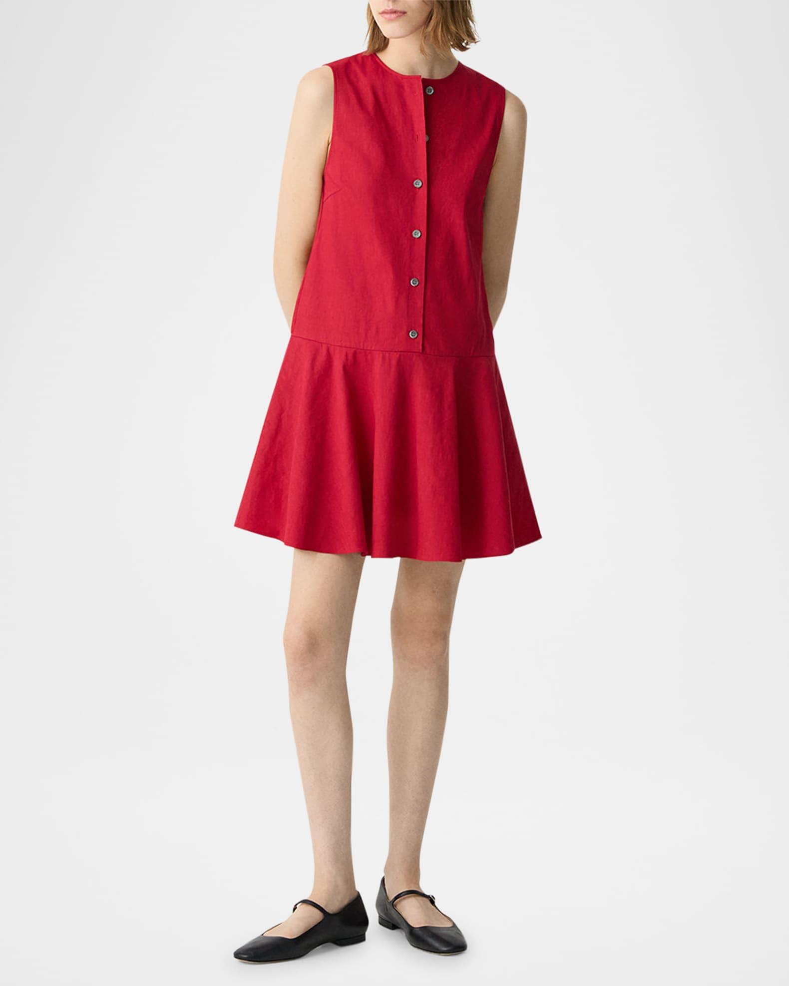 Drop-Waist Crunch Linen Mini Dress Product Image