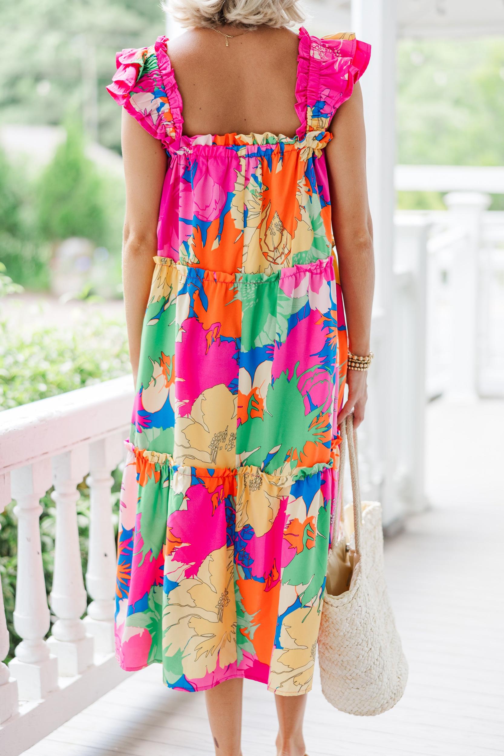 Tell It All Pink Floral Midi Dress Female Product Image