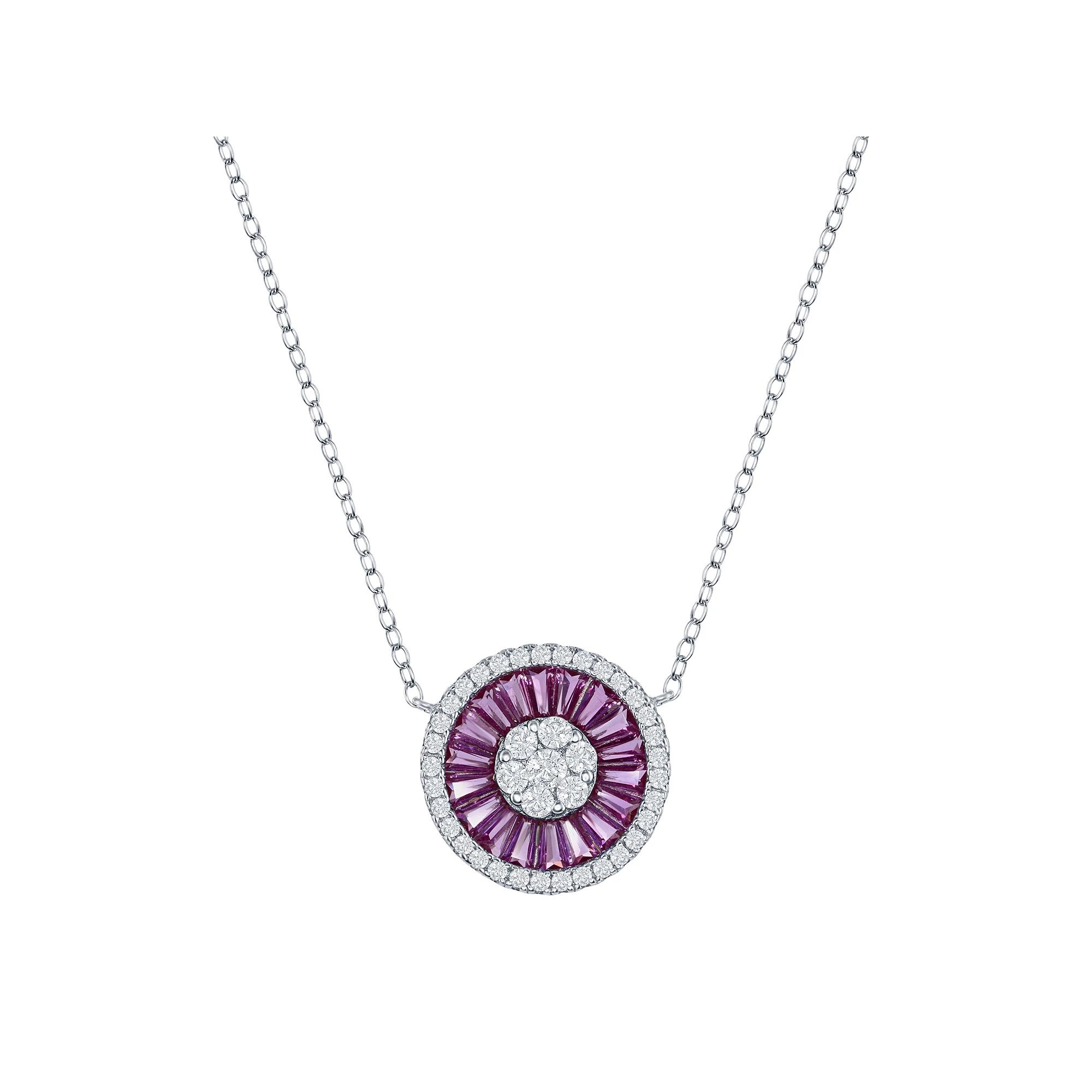 Sterling Silver White & Red Cubic Zirconia Baguette Circle Necklace, Women's, Size: 16-18" ADJ Product Image