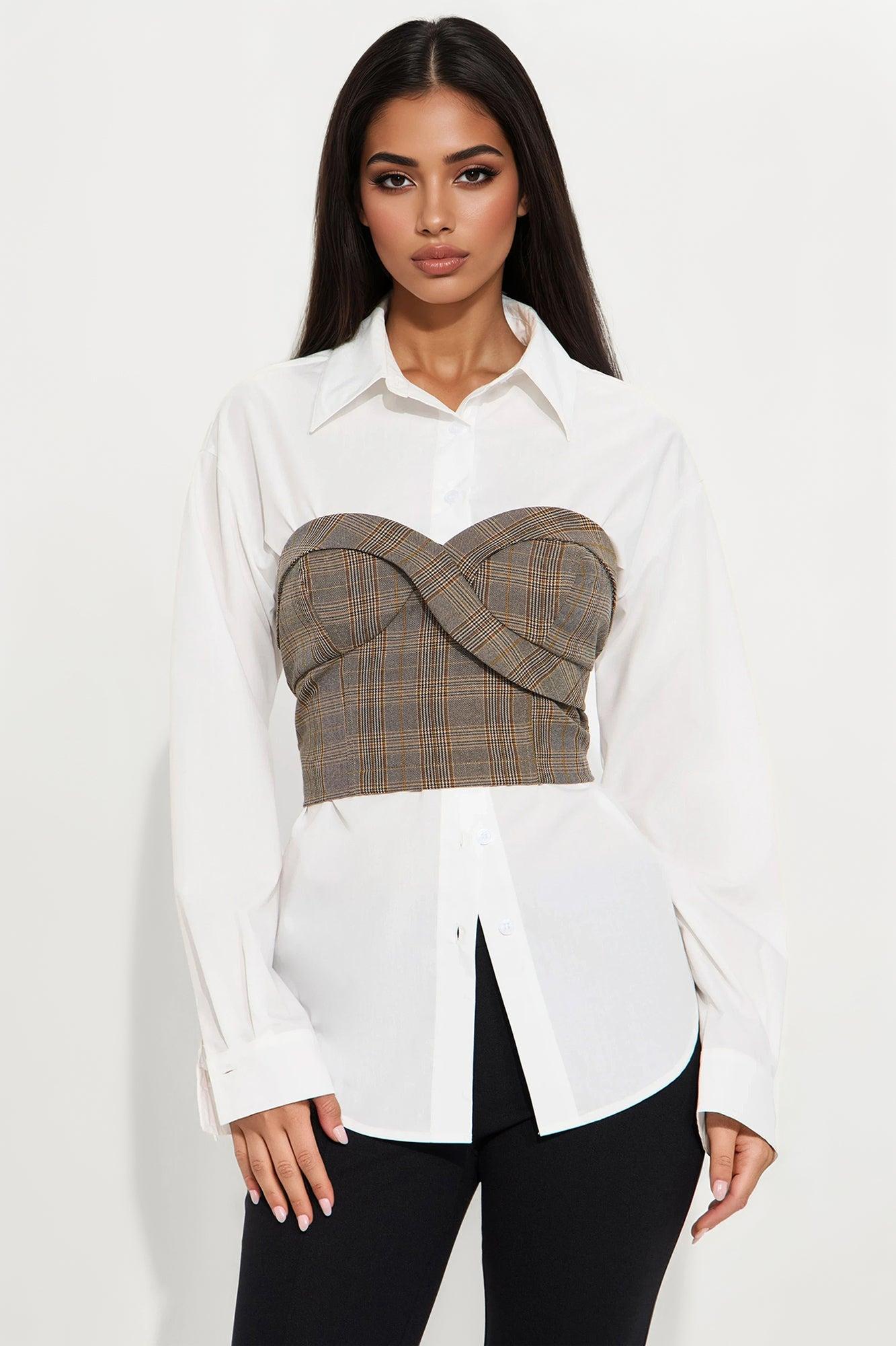 She's Busy Plaid Poplin 2 Piece Set - Brown/combo Female Product Image