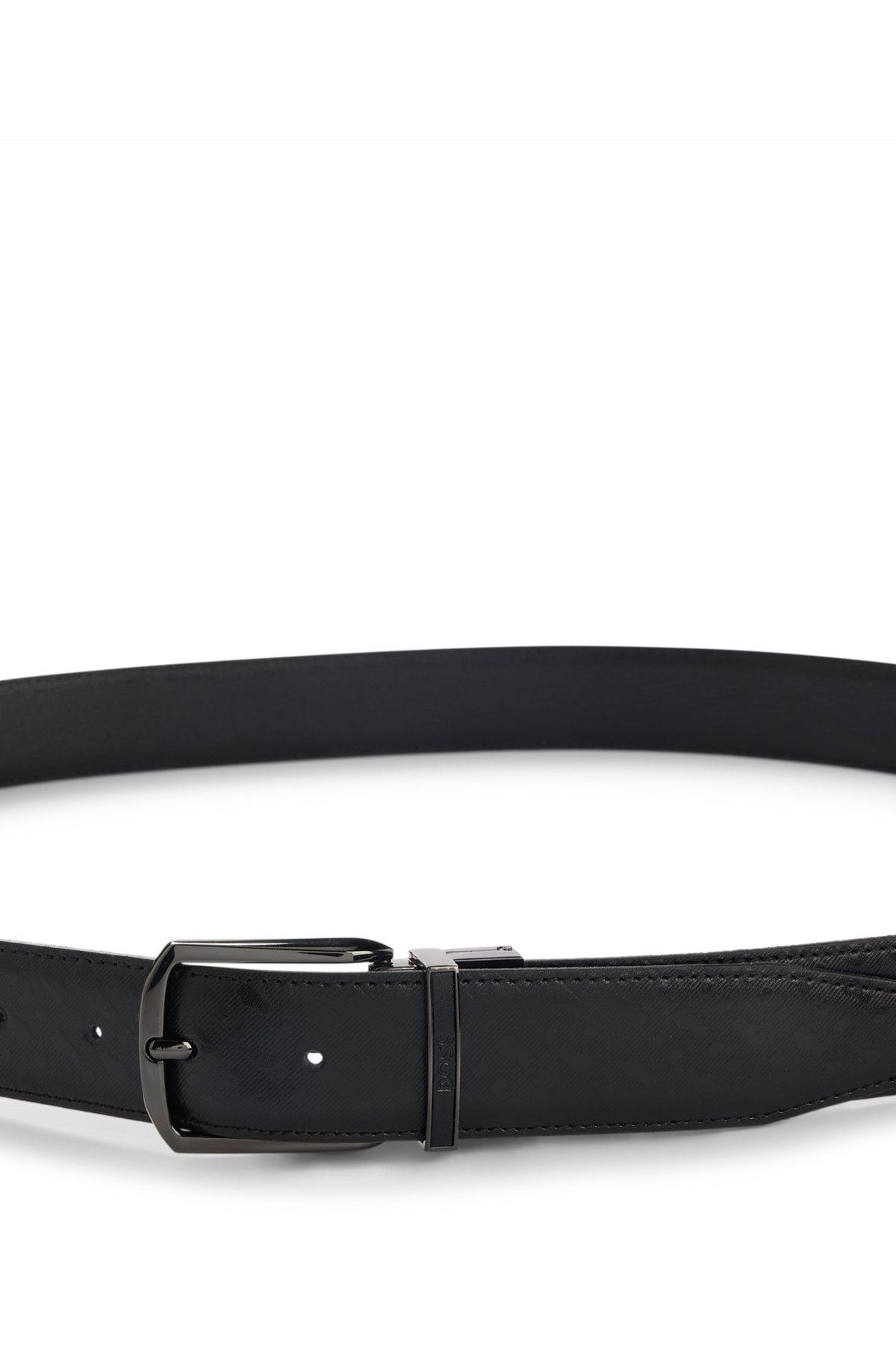Reversible belt in monogrammed and structured Italian leather Product Image