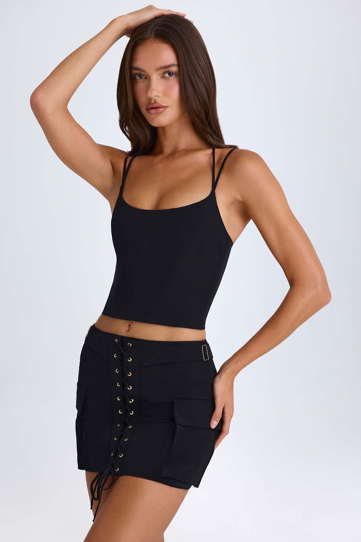 Lace-Up Micro Mini Skirt in Black Product Image