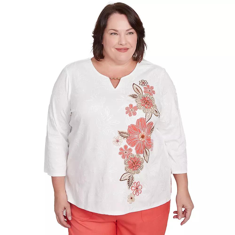 Plus Size Alfred Dunner Romantic Embroidered Floral Top, Women's, Size: 3XL, Ivory Product Image