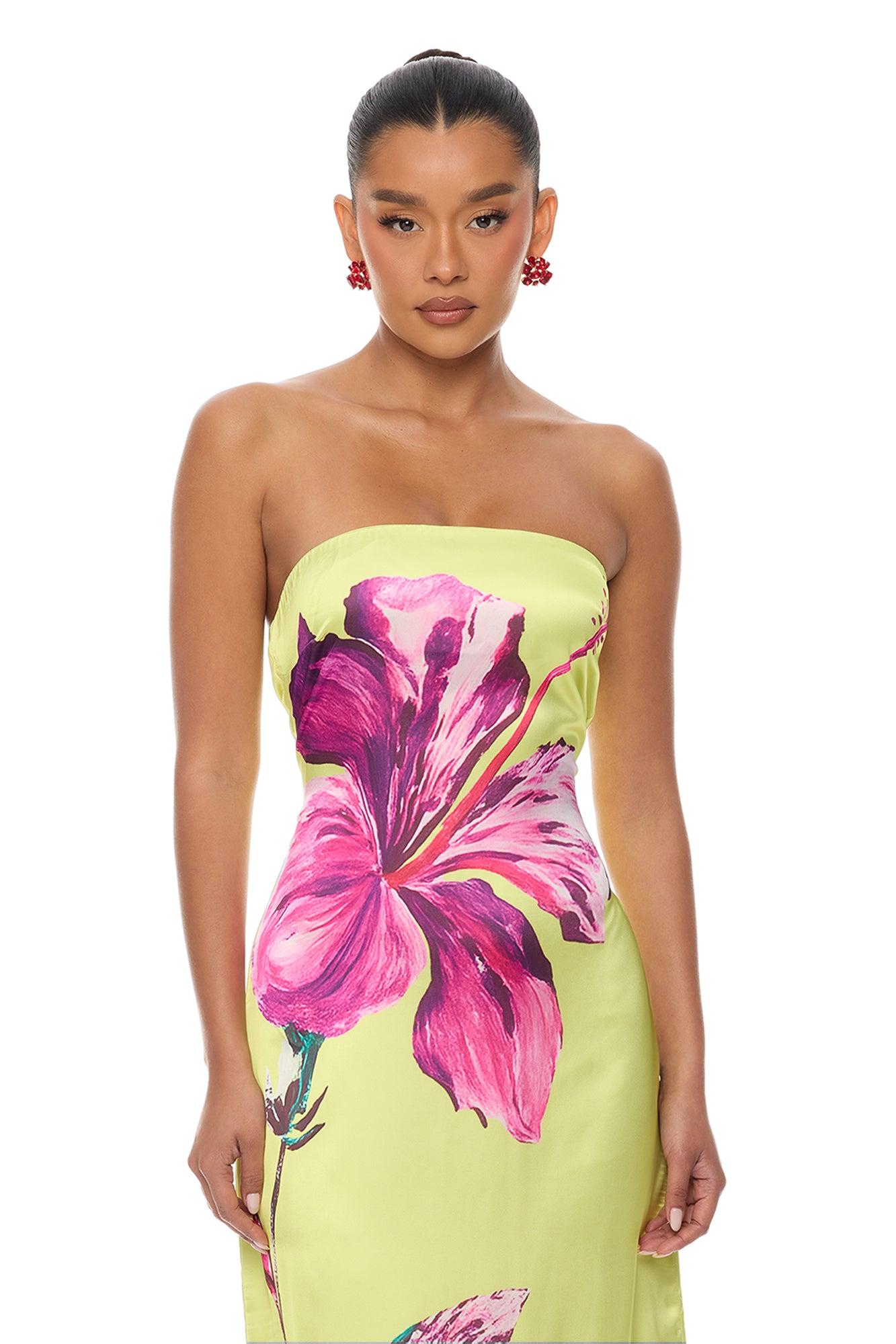 Raelynne Strapless Satin Maxi Dress - Lime Female Product Image