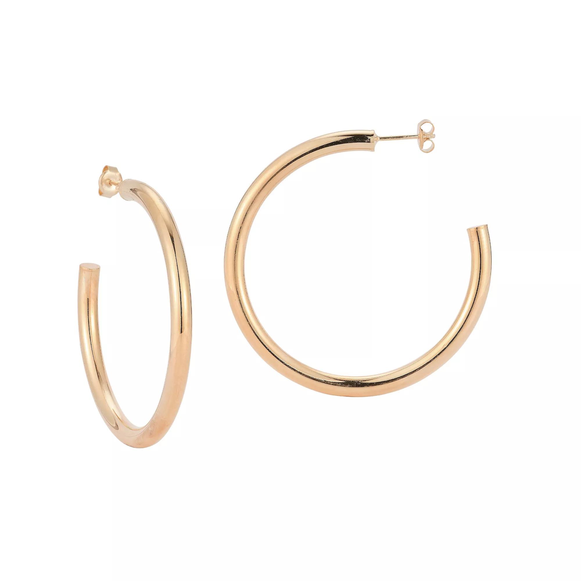 Sunkissed Sterling 14k Gold Over Silver Thick Hoop Earrings, Women's, Rose Gold Tone Product Image