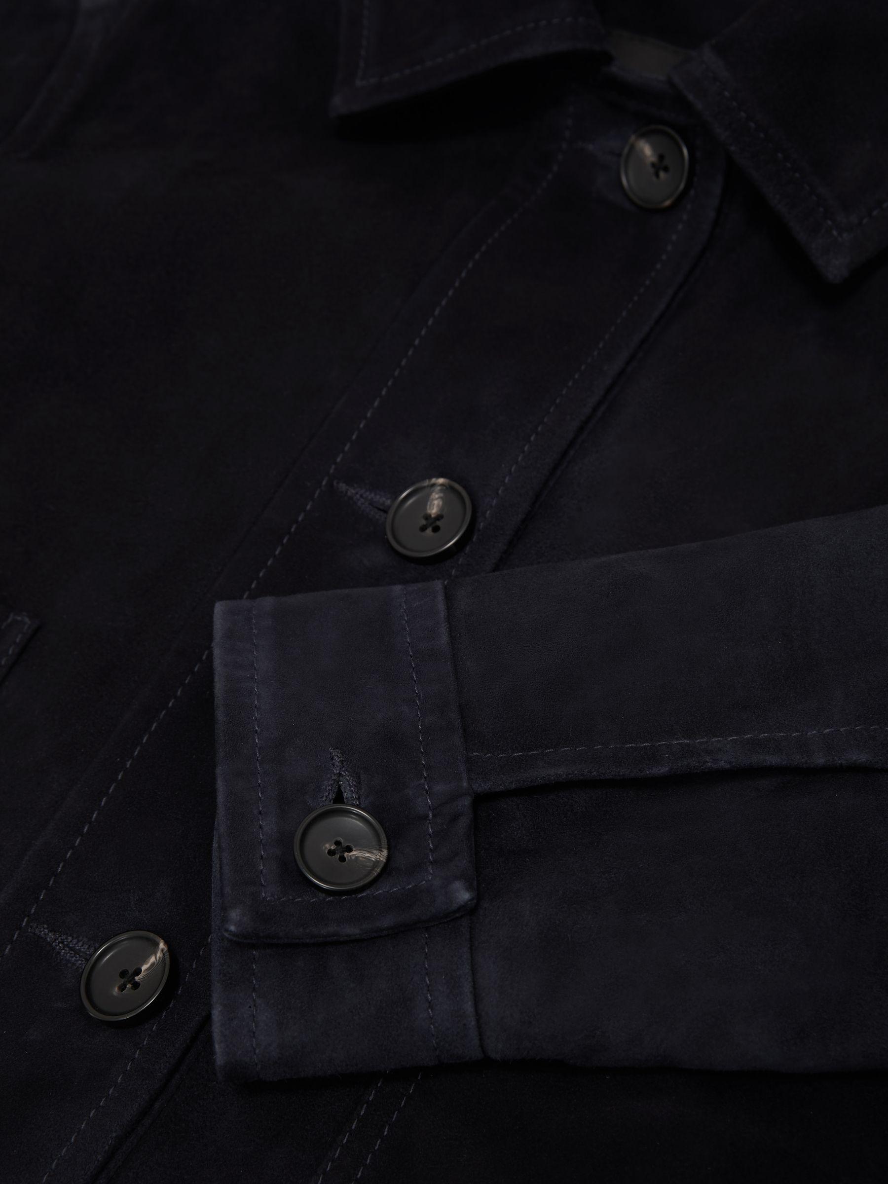 Suede Cropped Trucker Jacket in Navy Product Image