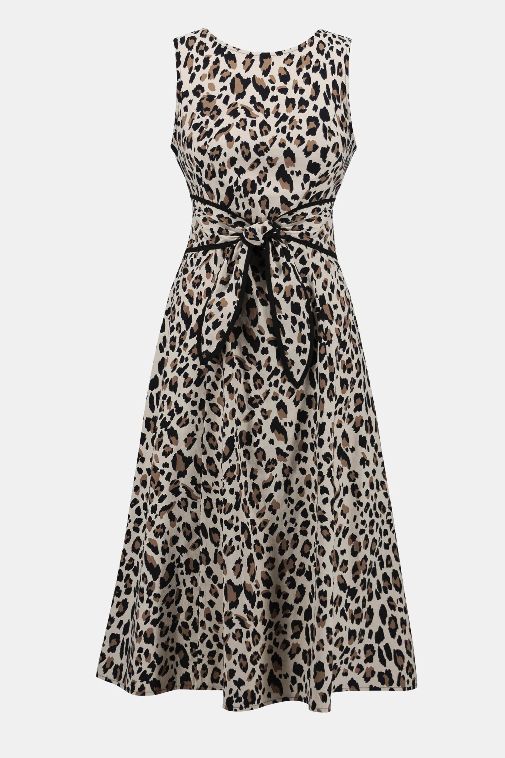 Poplin Animal Print Fit and Flare Dress- Beige/Black Product Image