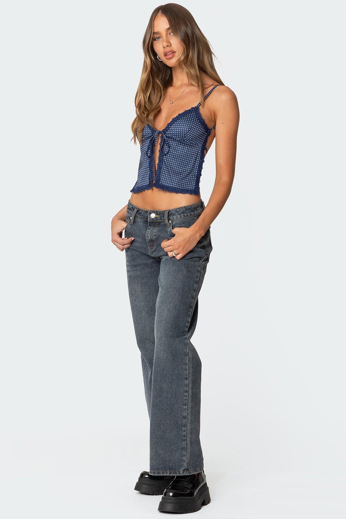 Backless Satin Effect Polka Dot Top Product Image