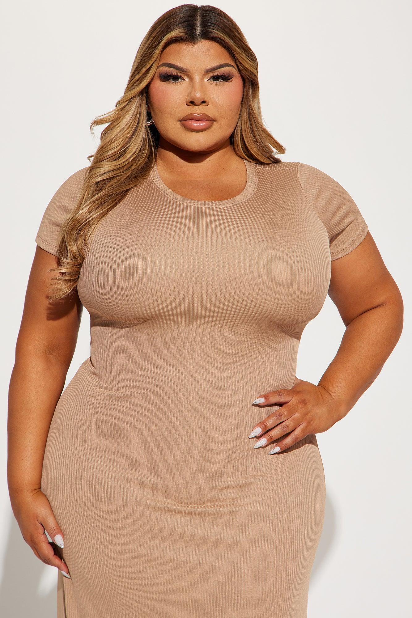 Madison Ribbed Midi Dress - Beige Product Image