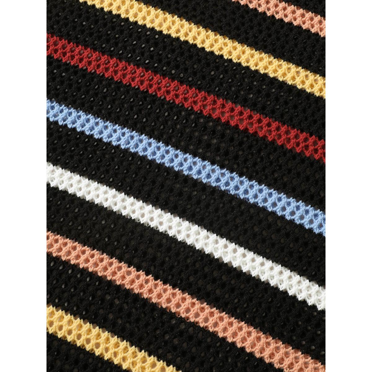 Plus Size Contrast Striped Batwing Sleeve Split Hem Swim Cover Up Women's Swimwear Black Beach Loose Texture Curve Swim Cover Ups BloomChic 12/L Product Image