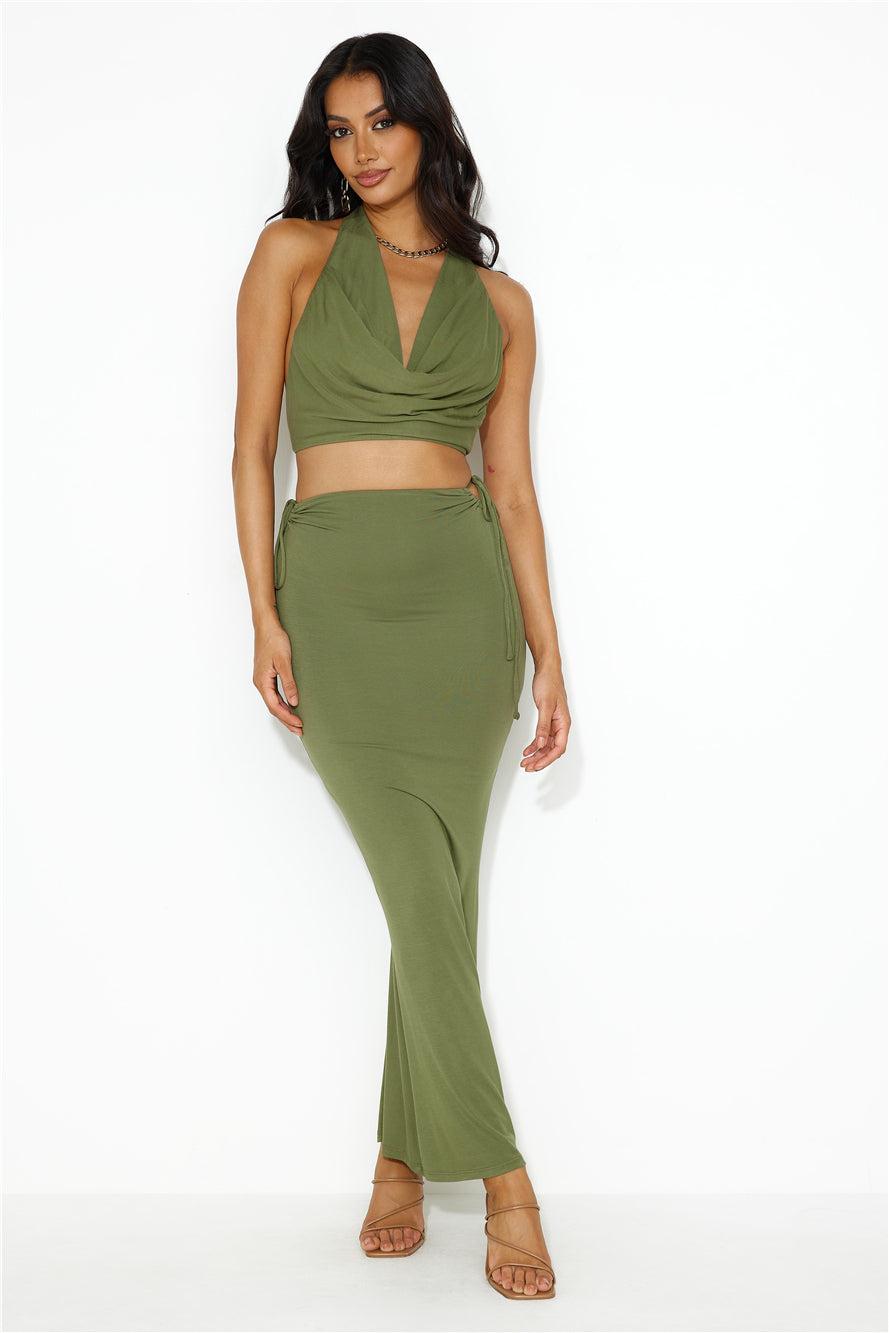 She Owns It Maxi Skirt Khaki Product Image