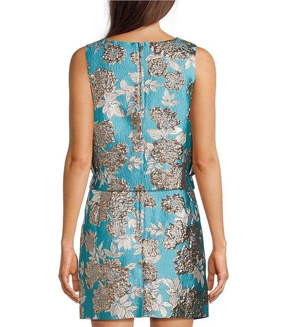 Lilly Pulitzer Annaleese Coordinating Floral Fling Metallic Jacquard Crew Neck Sleeveless Crop Top Product Image
