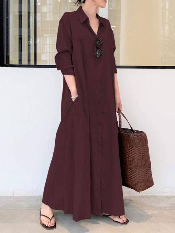 Original Solid Color Lapel Shirt Dress Product Image