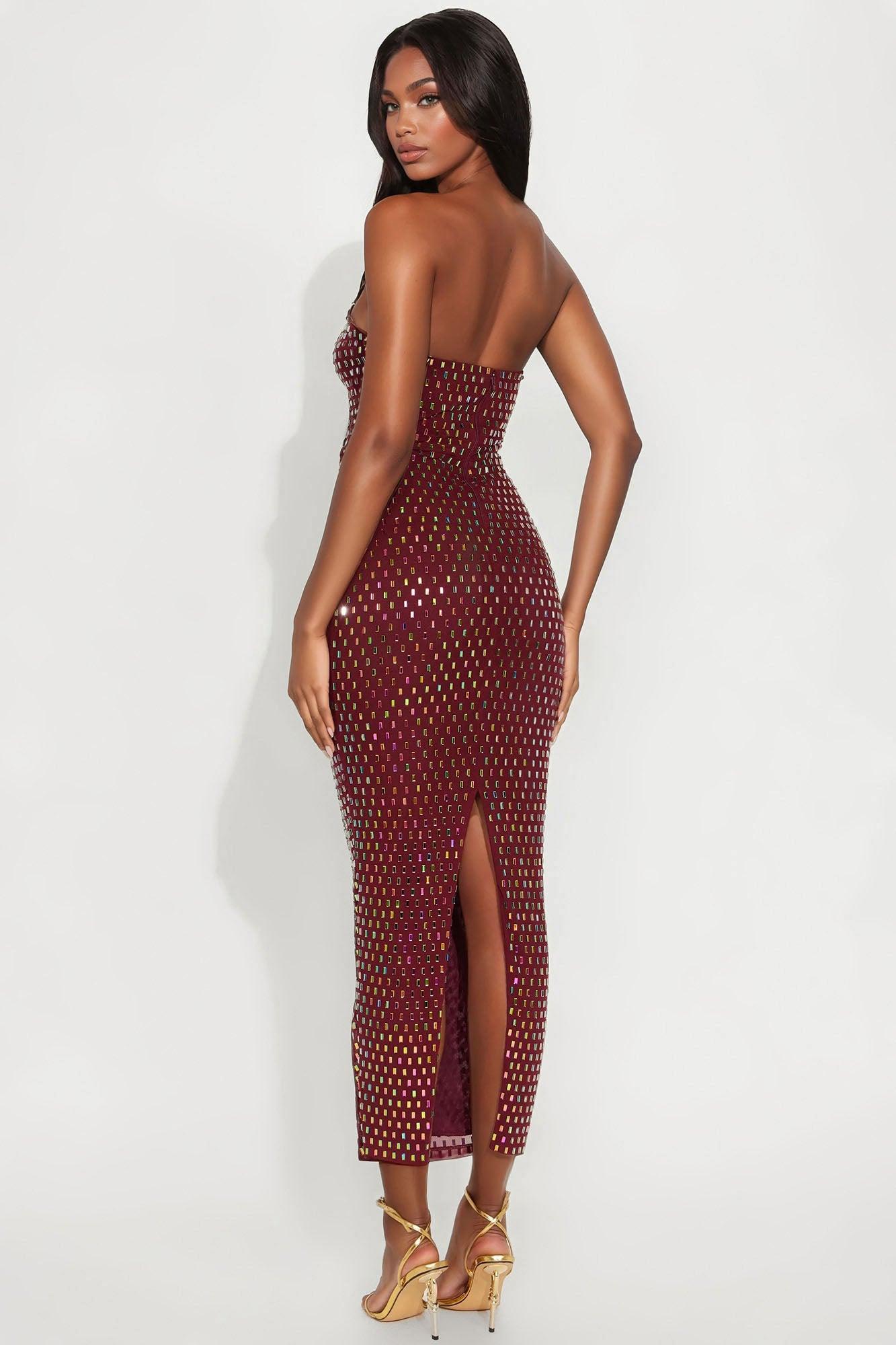 Maria Embellished Mesh Maxi Tube Dress - Wine Female Product Image