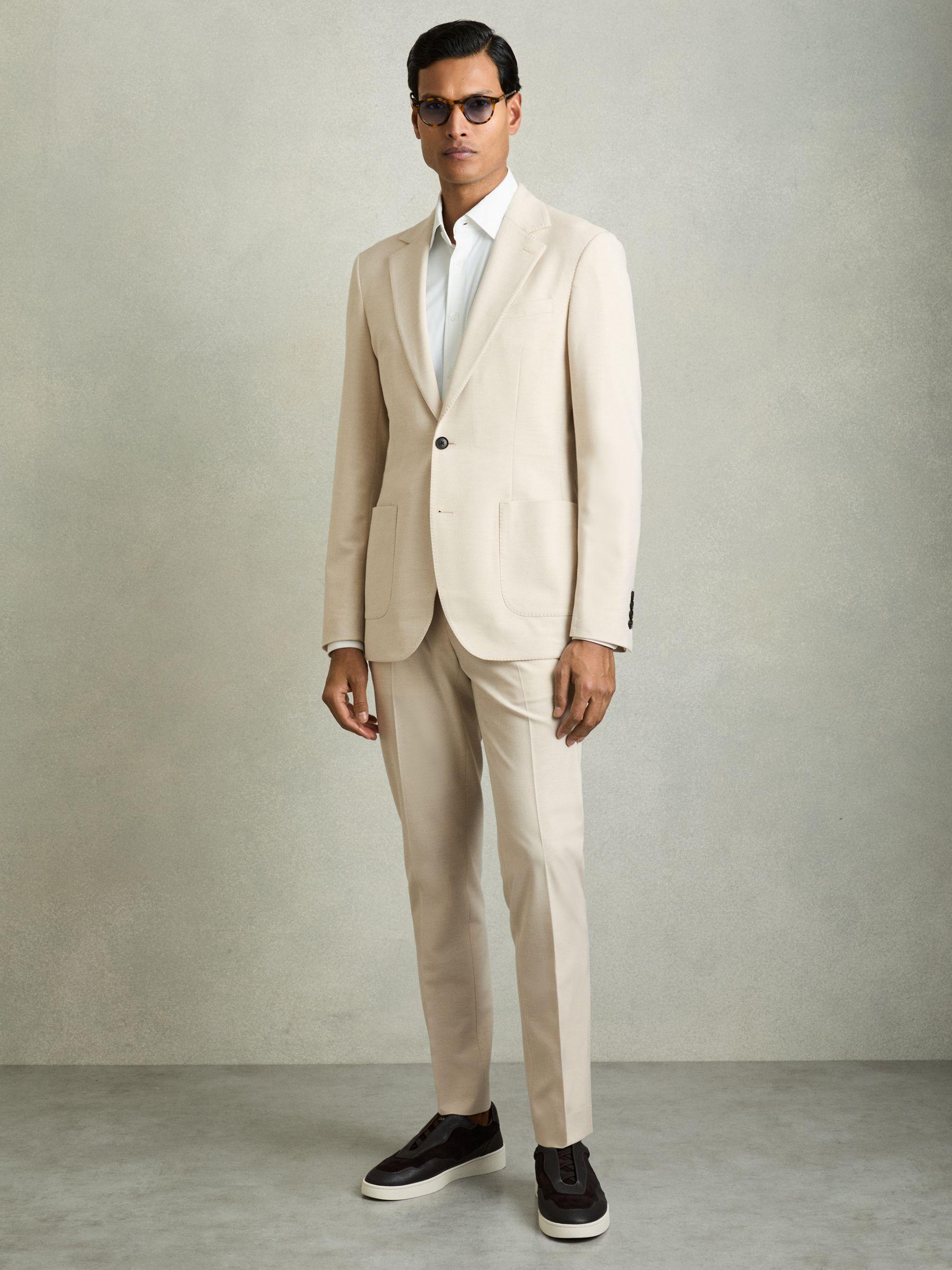 Single-Breasted Stretch Suit Blazer Slim-Fit in Stone Product Image