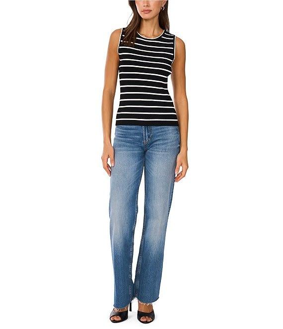 Vince Camuto Knit Striped Crew Neckline Sleeveless Tank Product Image