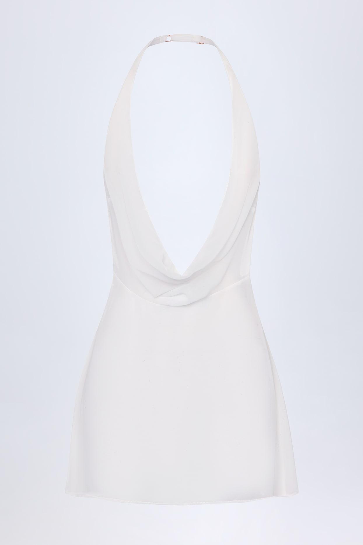 Cowl-Neck Backless Mini Dress in White Product Image