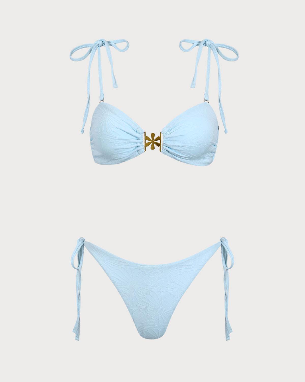 Blue Textured Drawstring Bikini Set Product Image