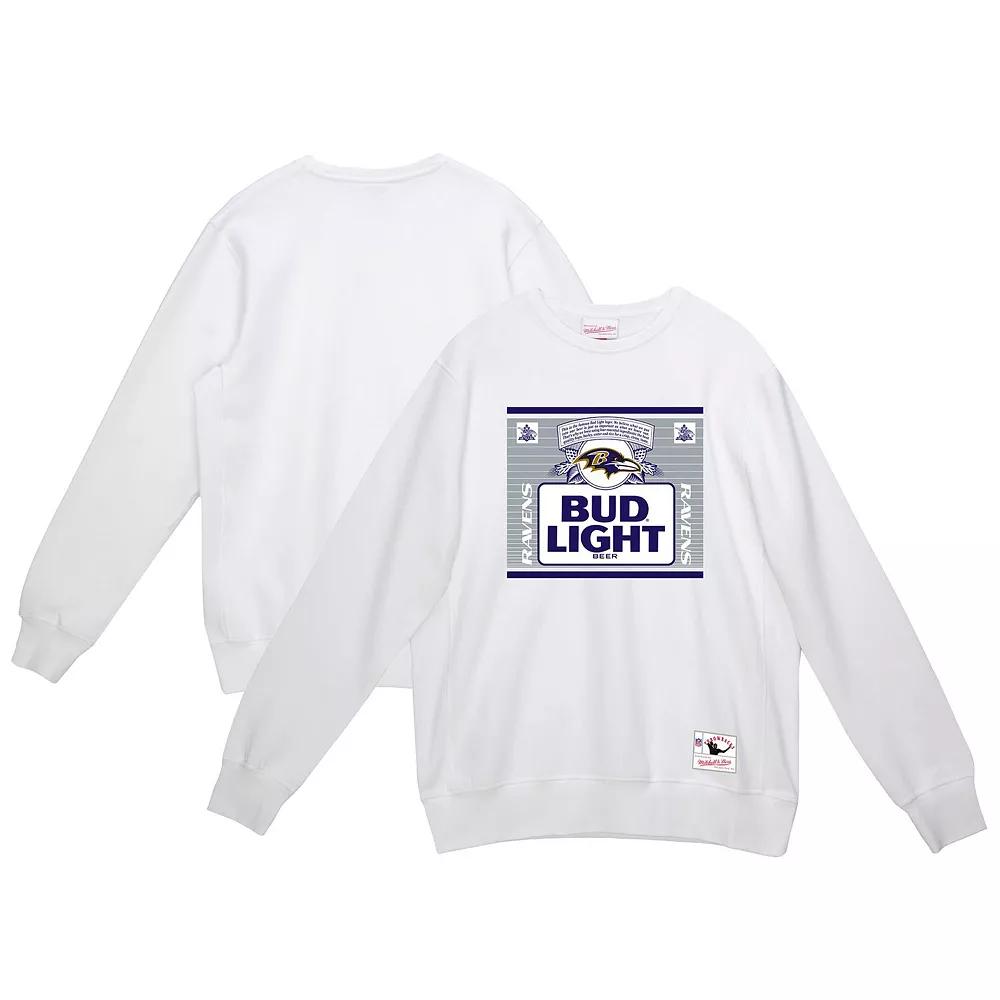 Men's Mitchell & Ness x Bud Light White Baltimore Ravens The Crest Pullover Sweatshirt,  Product Image