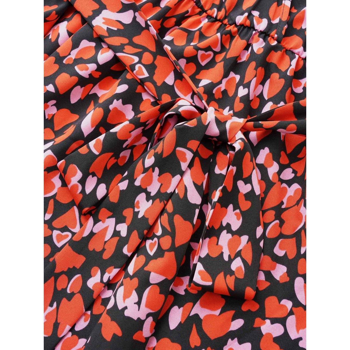 Plus Size Heart Allover Print Belted Surplice Neck Dress Black Women Elegant Wrap Overlap Collar Long Sleeve Curvy Midi Dress BloomChic 18-20/2X Product Image