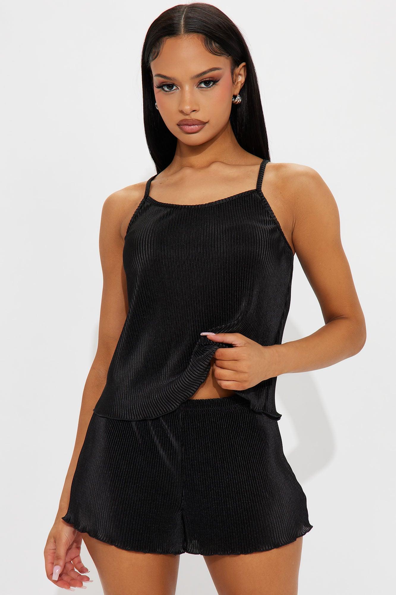Always Bedtime Plisse PJ Short Set - Black Product Image