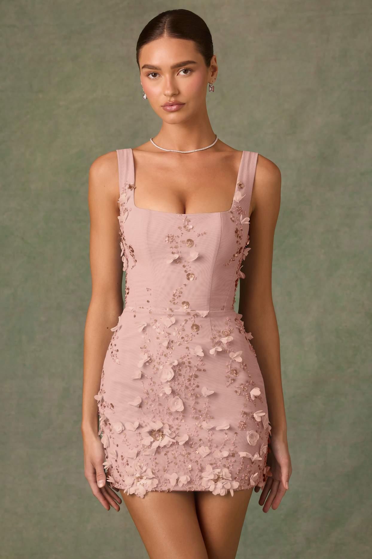 Embellished Corset Mini Dress in Dusty Rose Product Image