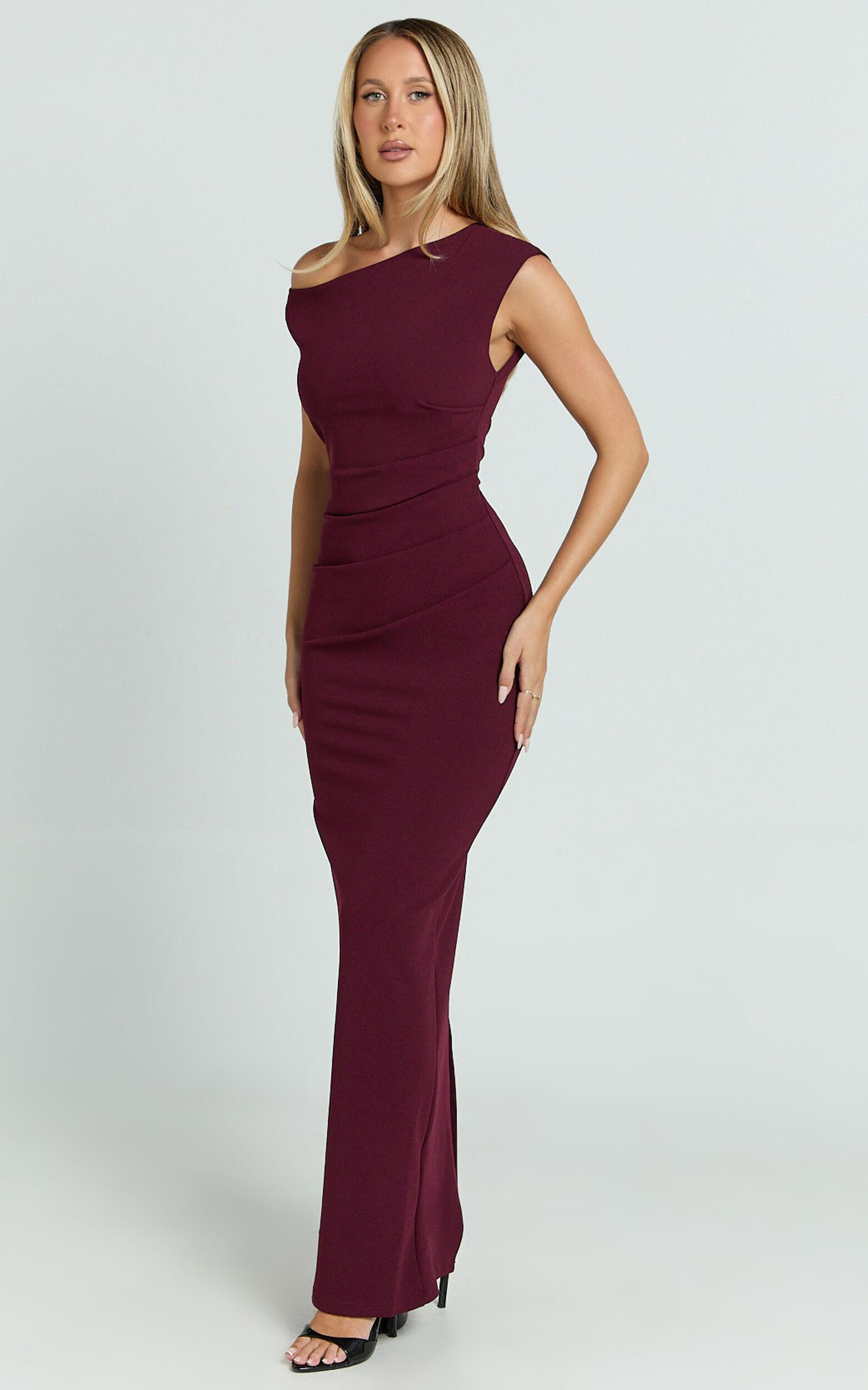 Genie Maxi Dress - Off The Shoulder Dress in Wine Product Image