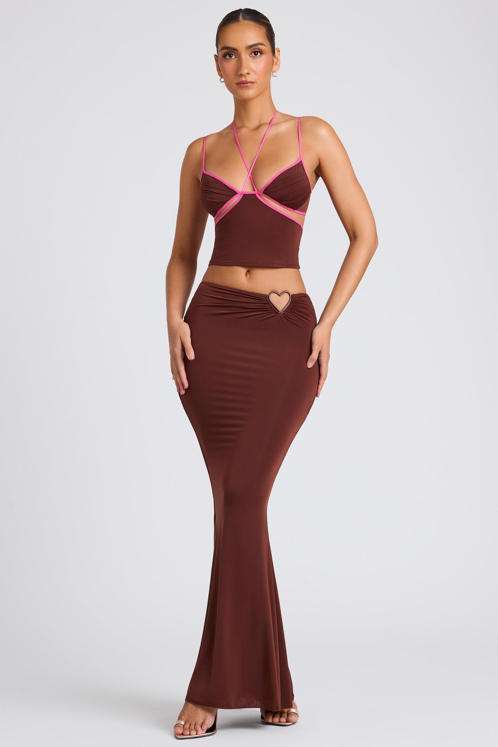Mid Rise Maxi Skirt in Chocolate Brown Product Image