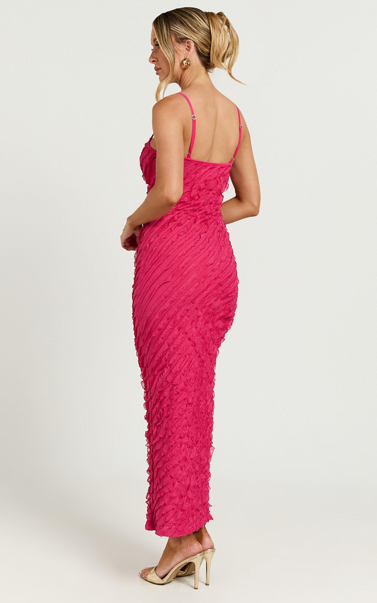 Lilibeth Midi Dress - Strappy Frill Detail Slip Dress in Pink Product Image