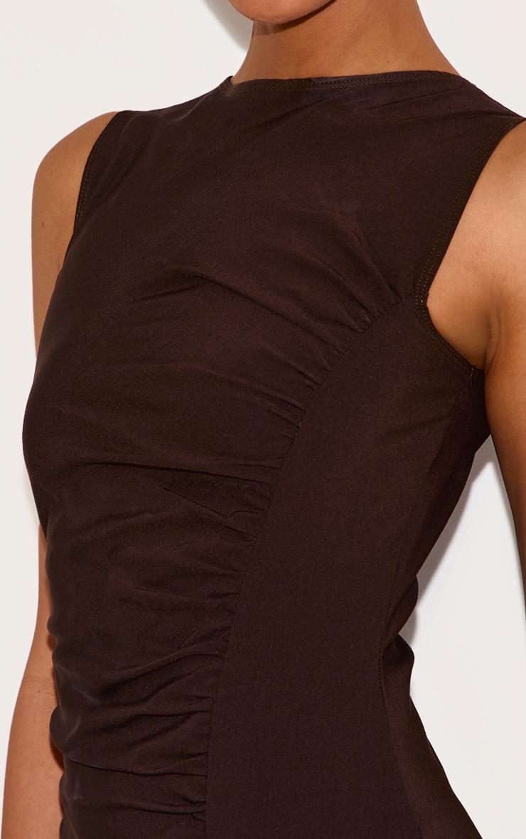 Chocolate Stretch Woven Ruched Bodycon Dress Product Image