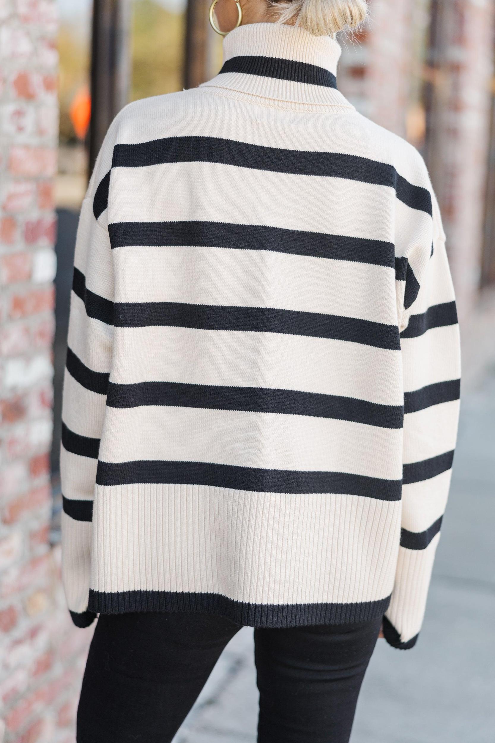 Have Your Fun Natural Striped Turtleneck Sweater Female Product Image