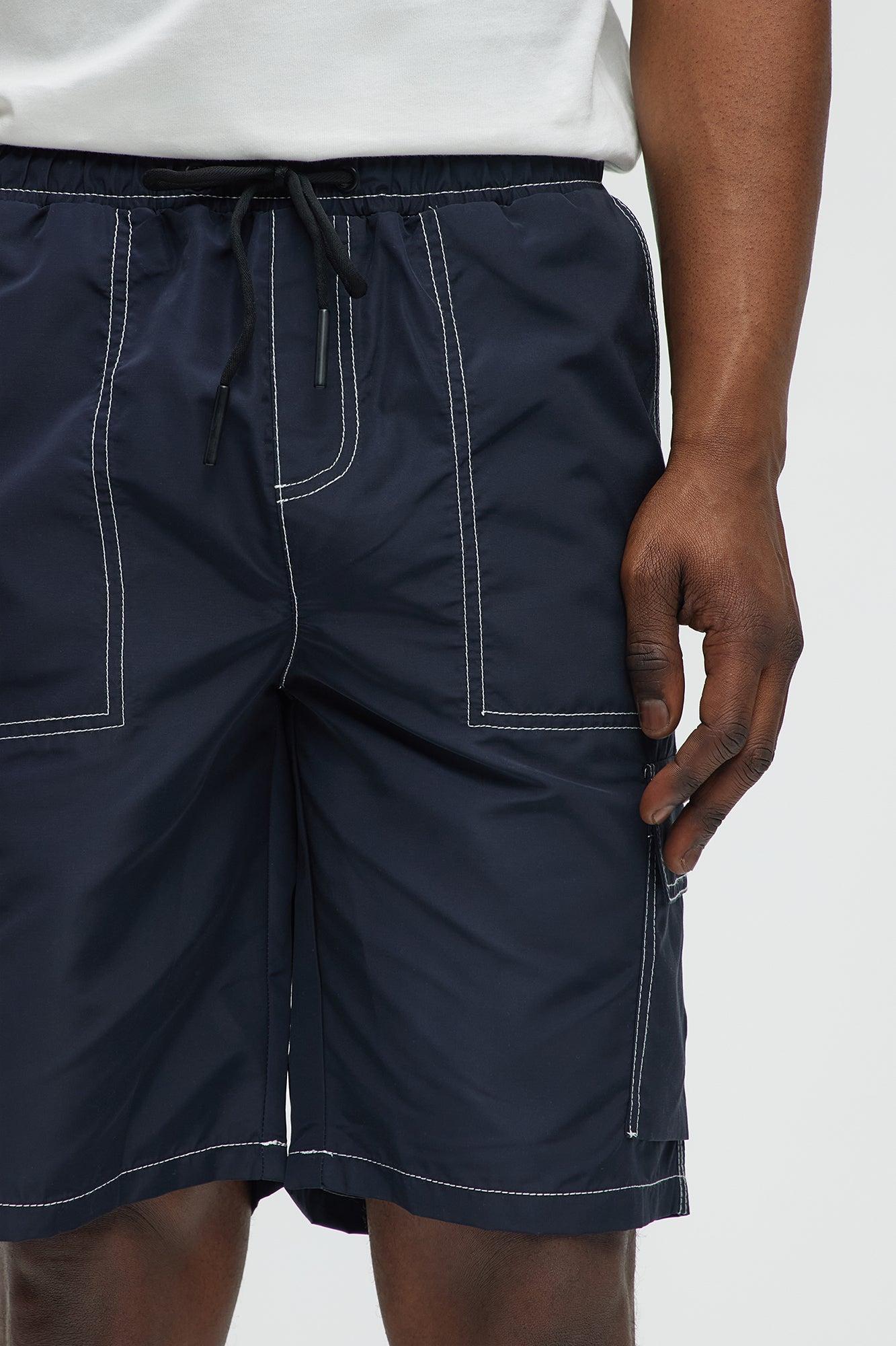 Contrast Stitch Nylon Cargo Short - Blue Male Product Image