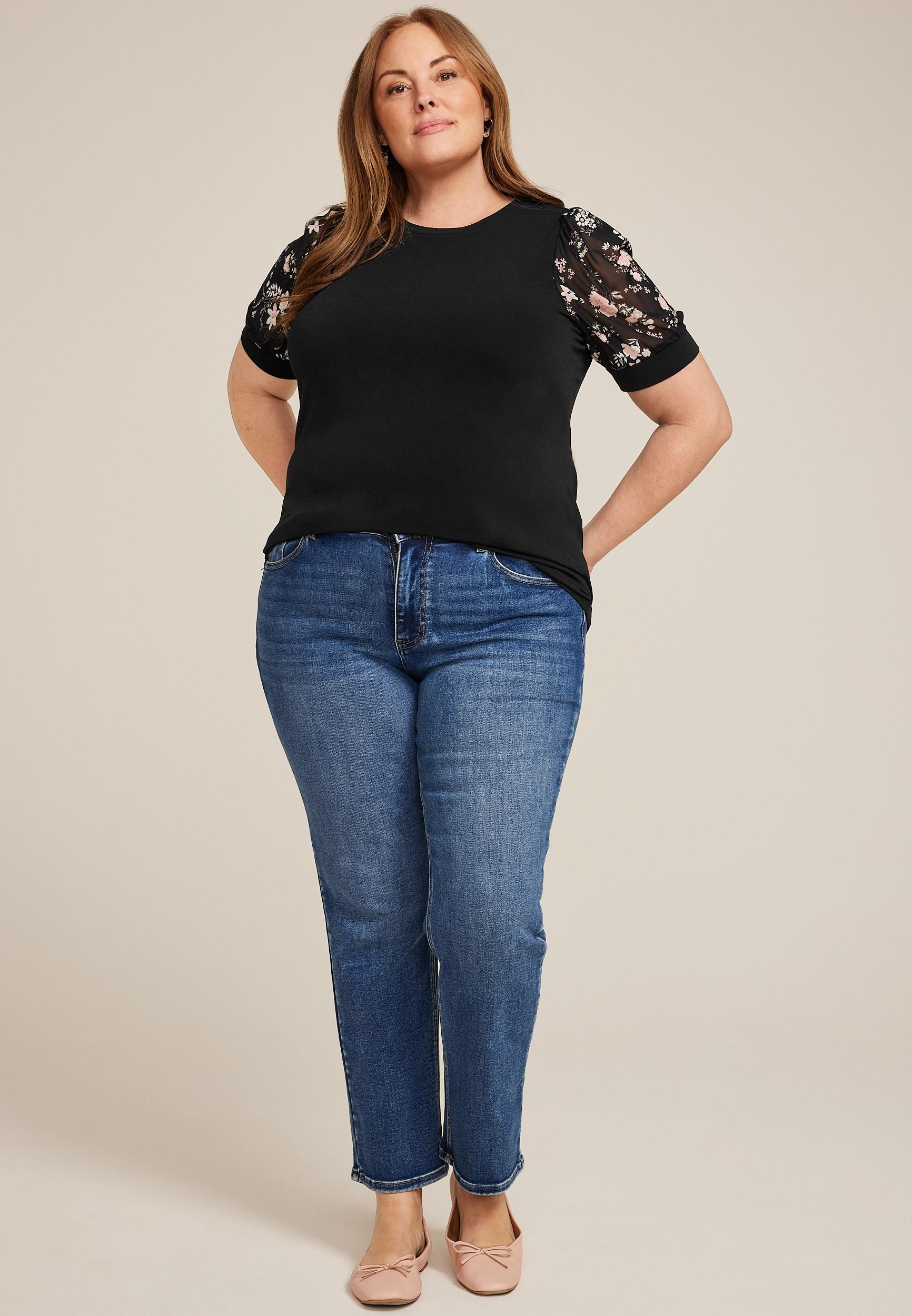 Maurices Plus Size Womens Floral Mesh Puff Sleeve Top Product Image