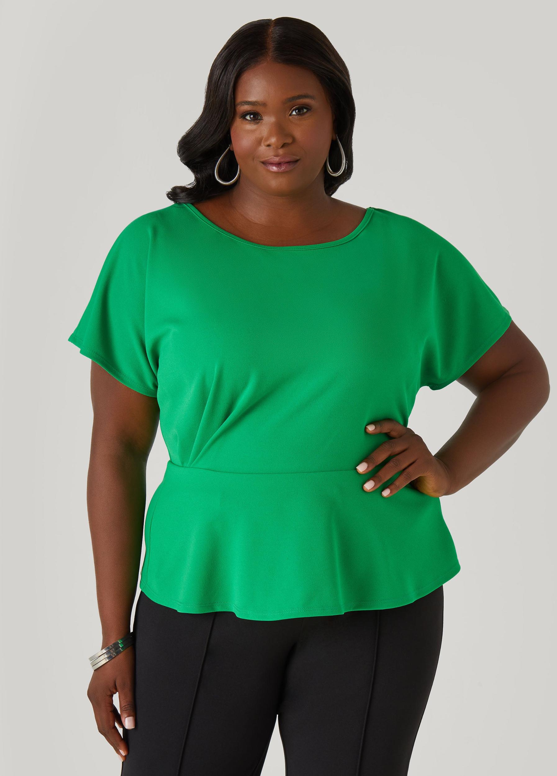 Plus Size Pleated Peplum Top Ashley Stewart Product Image
