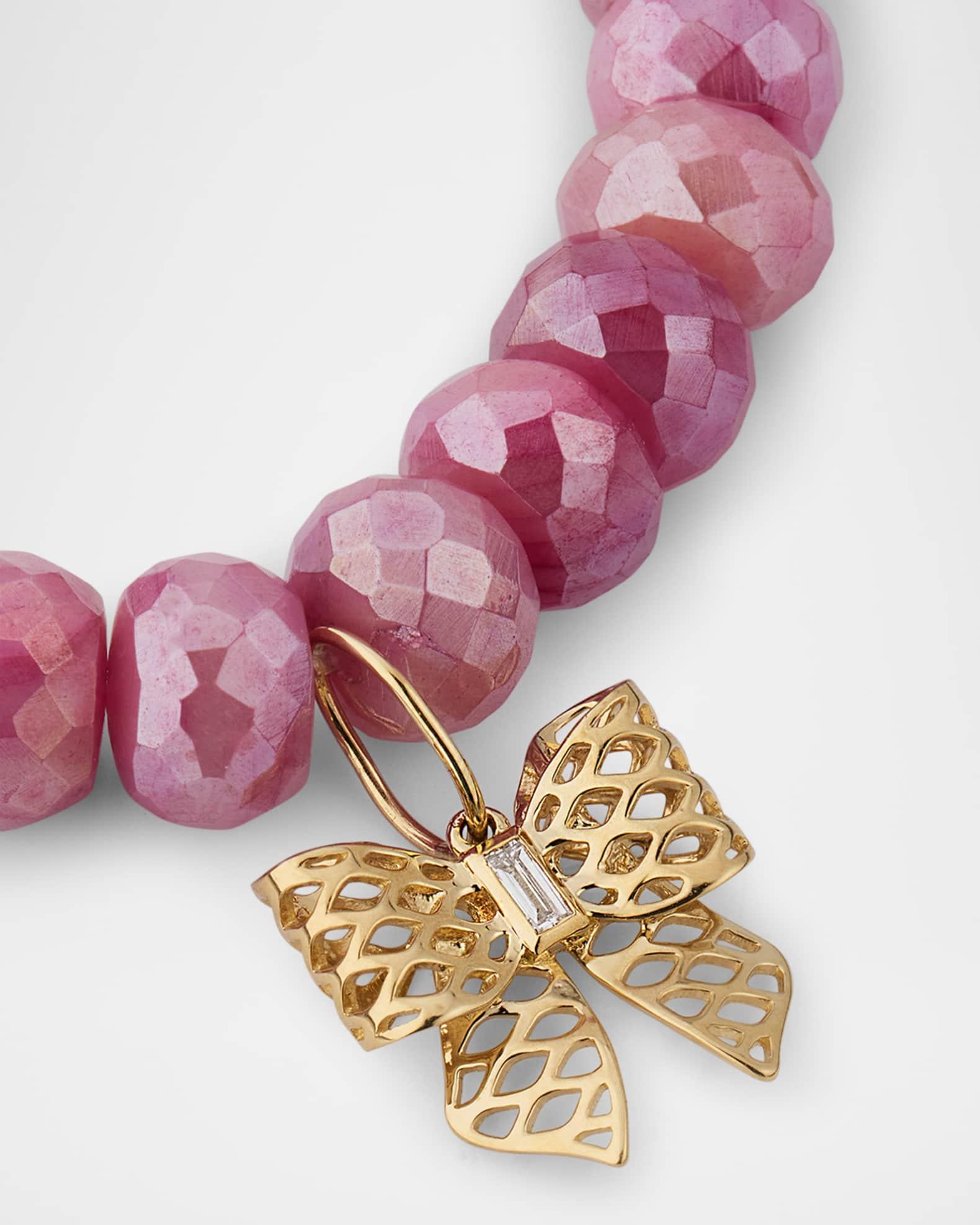 Light Mystic Red Moonstone Faceted Rondelle Bead Bracelet with Cutout Bow Charm Product Image