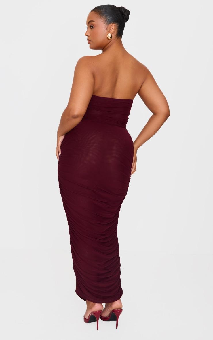 Plus Burgundy Mesh Ruched Cup Detail Maxi Dress Product Image