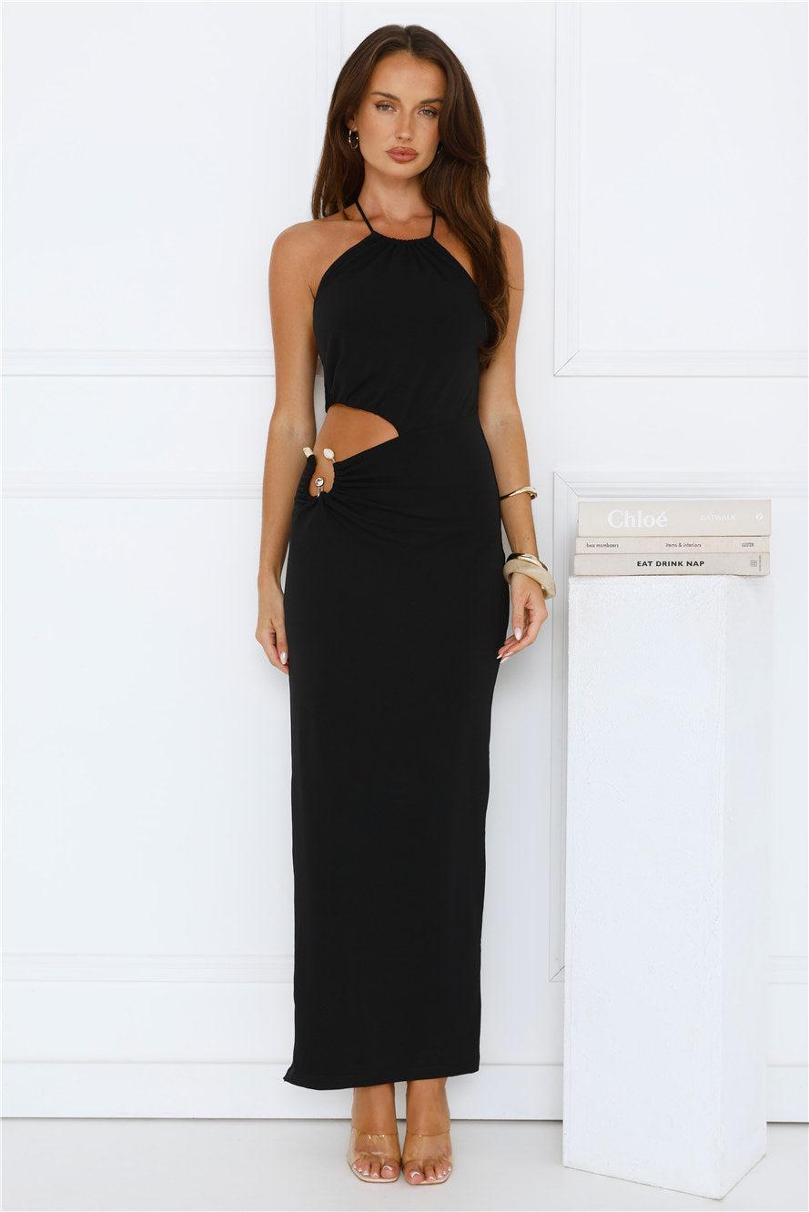 South Of France Halter Maxi Dress Black Product Image