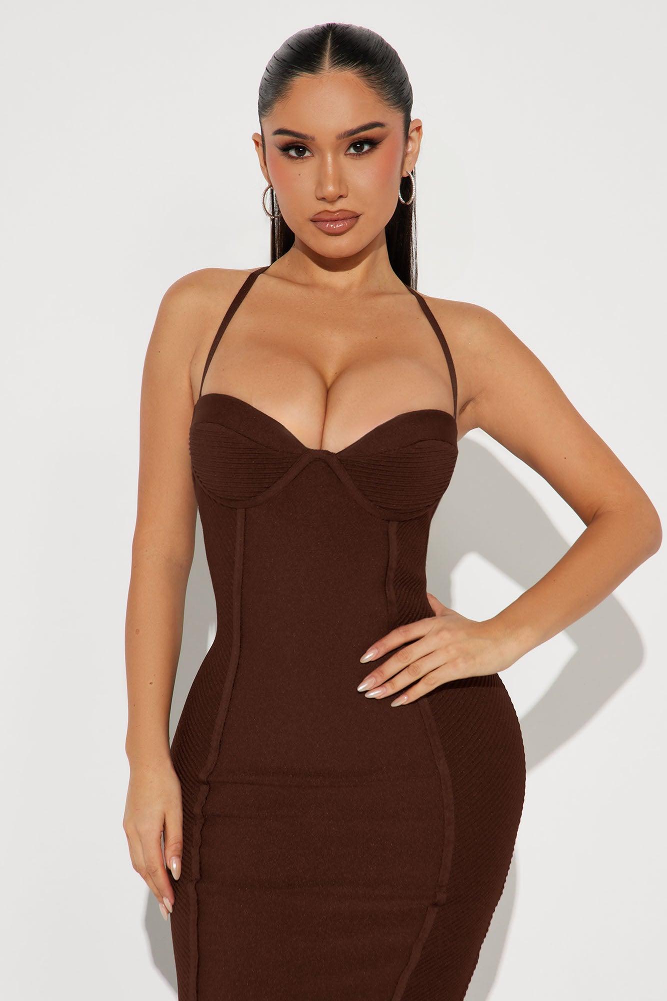 Speak The Truth Bandage Midi Dress - Chocolate Female Product Image