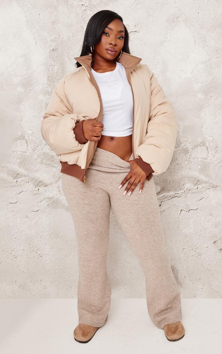 Plus Taupe And Sand Reversible Bomber Puffer Product Image