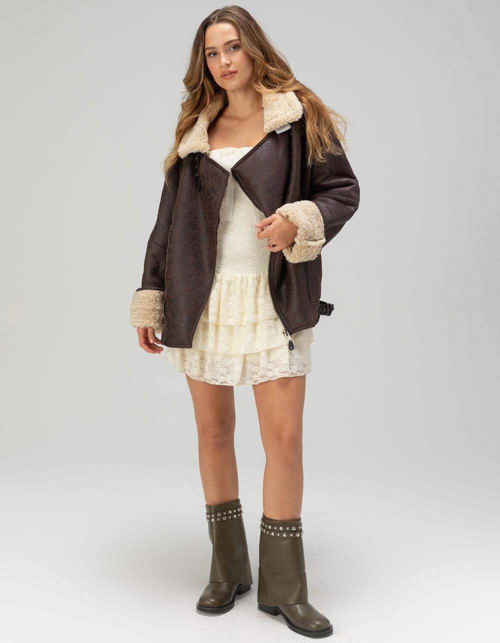 BDG Urban Outfitters Ella Faux Leather Womens Aviator Jacket - CHOCOLATE Product Image