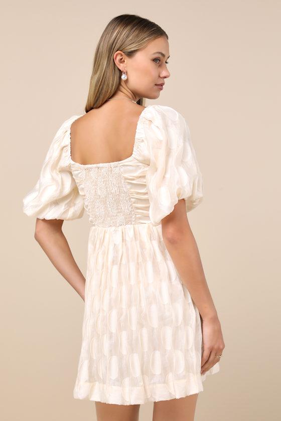 Cultivated Sweetness Cream Burnout Puff Sleeve Mini Dress Product Image