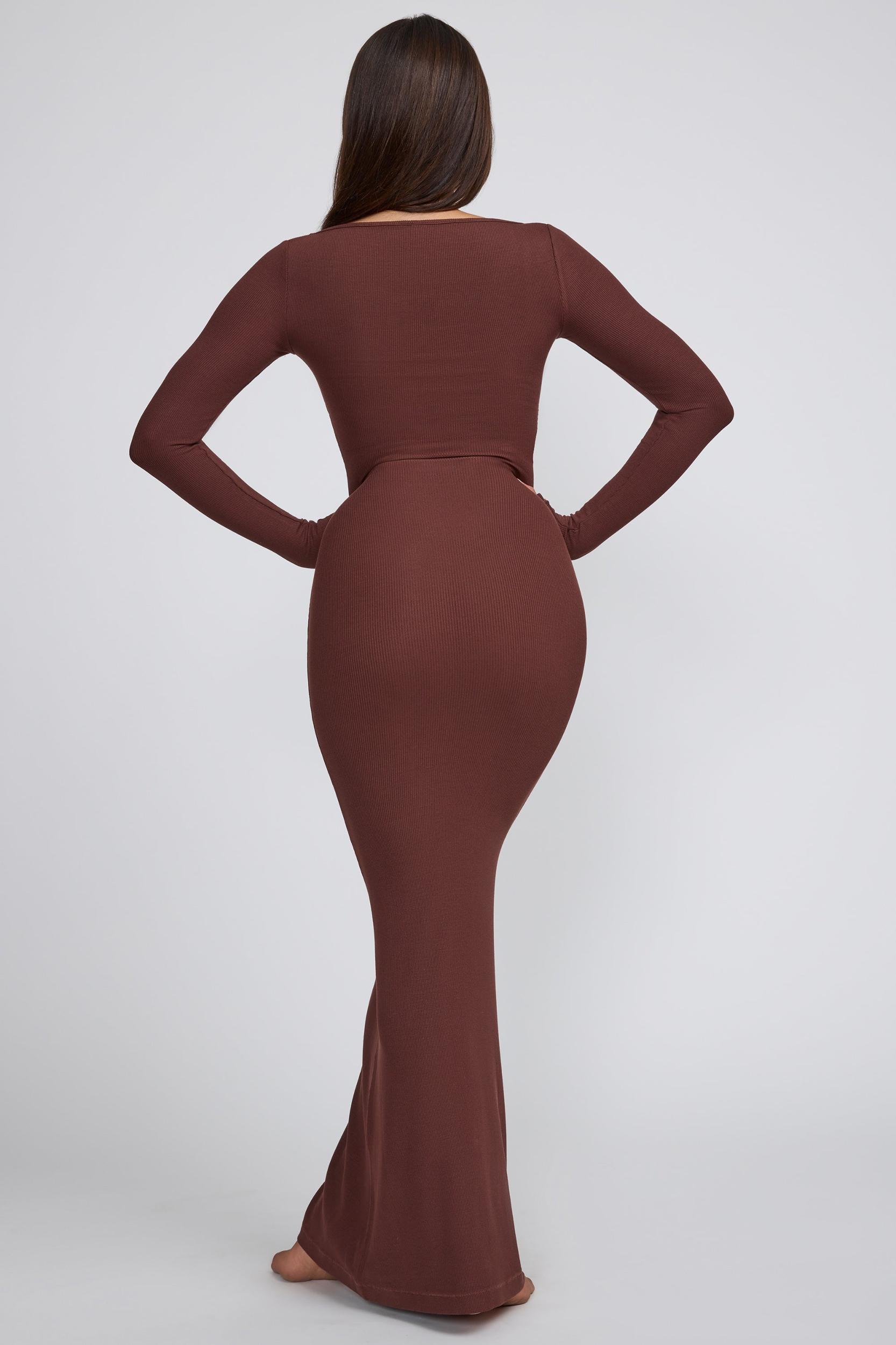 Ribbed Modal Long Sleeve Maxi Dress in Chocolate Product Image