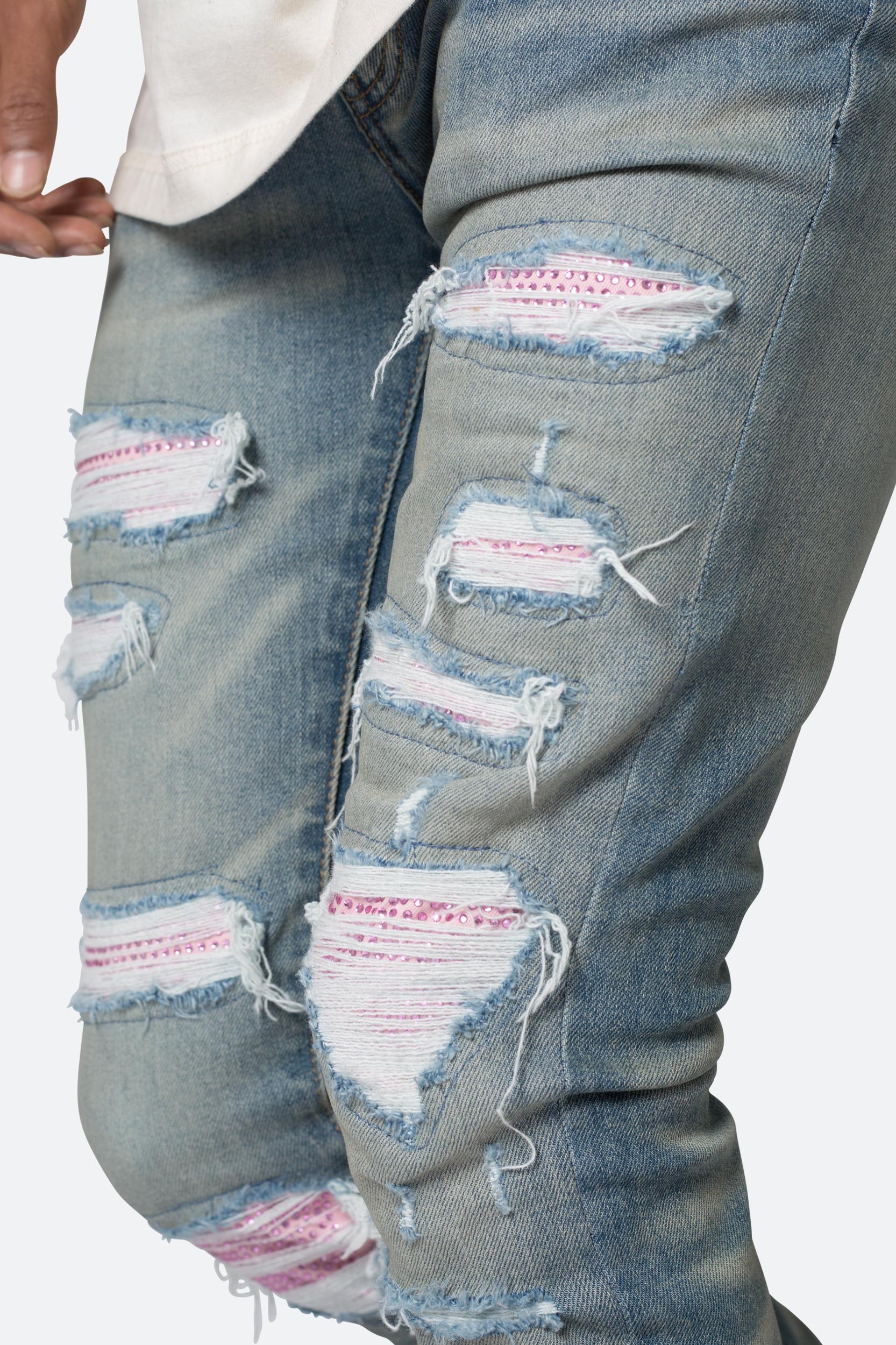 X555 Crystal Skinny Denim - Blue/Pink Product Image