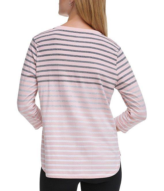 DKNY Sport by Donna Karan Stretch Stripe Jersey Knit V-Neck 3/4 Sleeve Tee Product Image