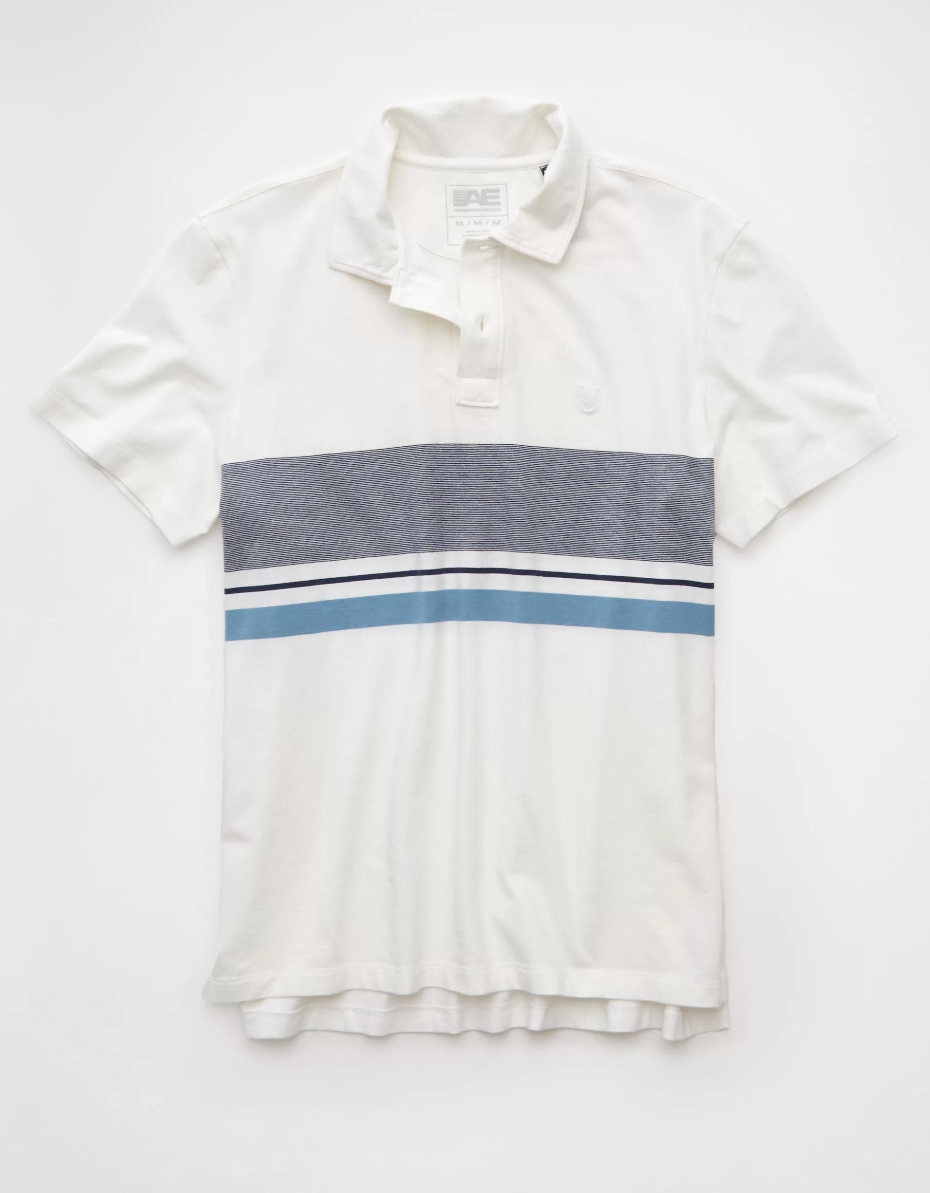AE 24/7 Club Logo Striped Polo Shirt Product Image