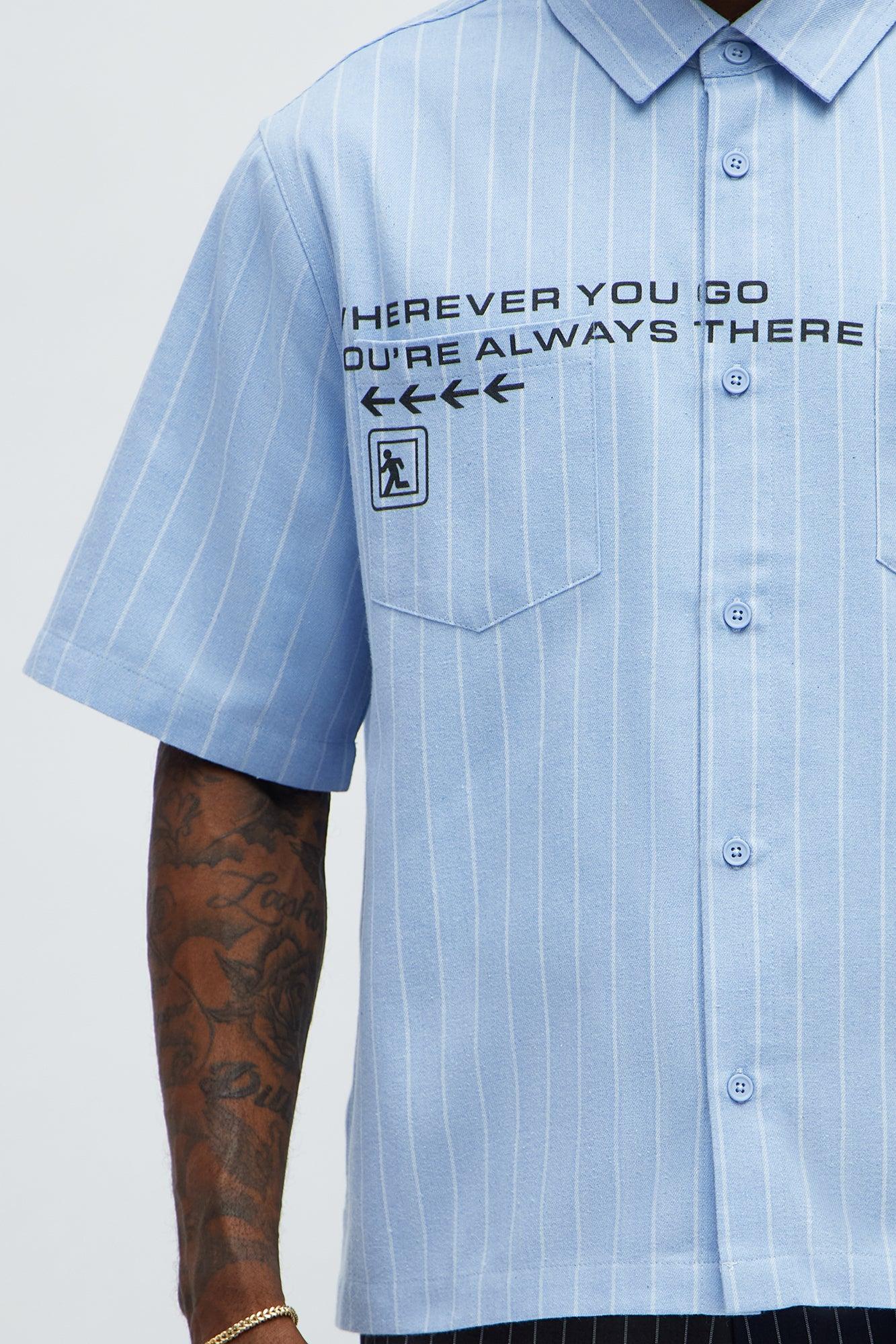 Worldwide Striped Cropped Button Up Shirt - Light Blue Male Product Image