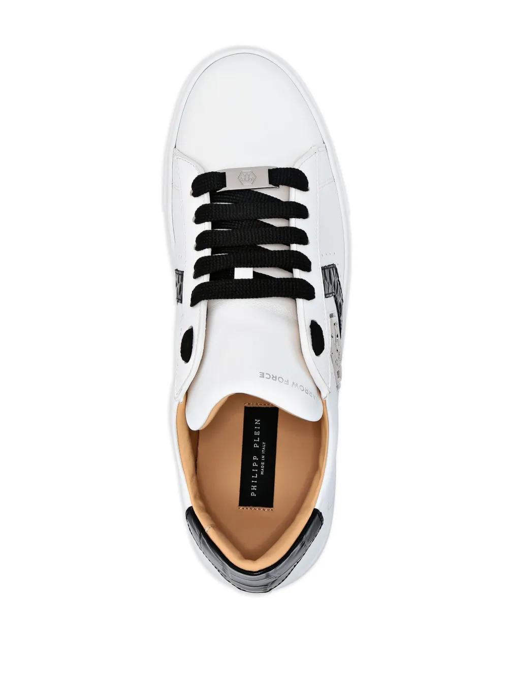 logo-patch panelled leather sneakers Product Image