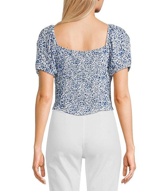 I.N. San Francisco Floral Print Sweetheart Neck Short Puff Sleeve Top Product Image