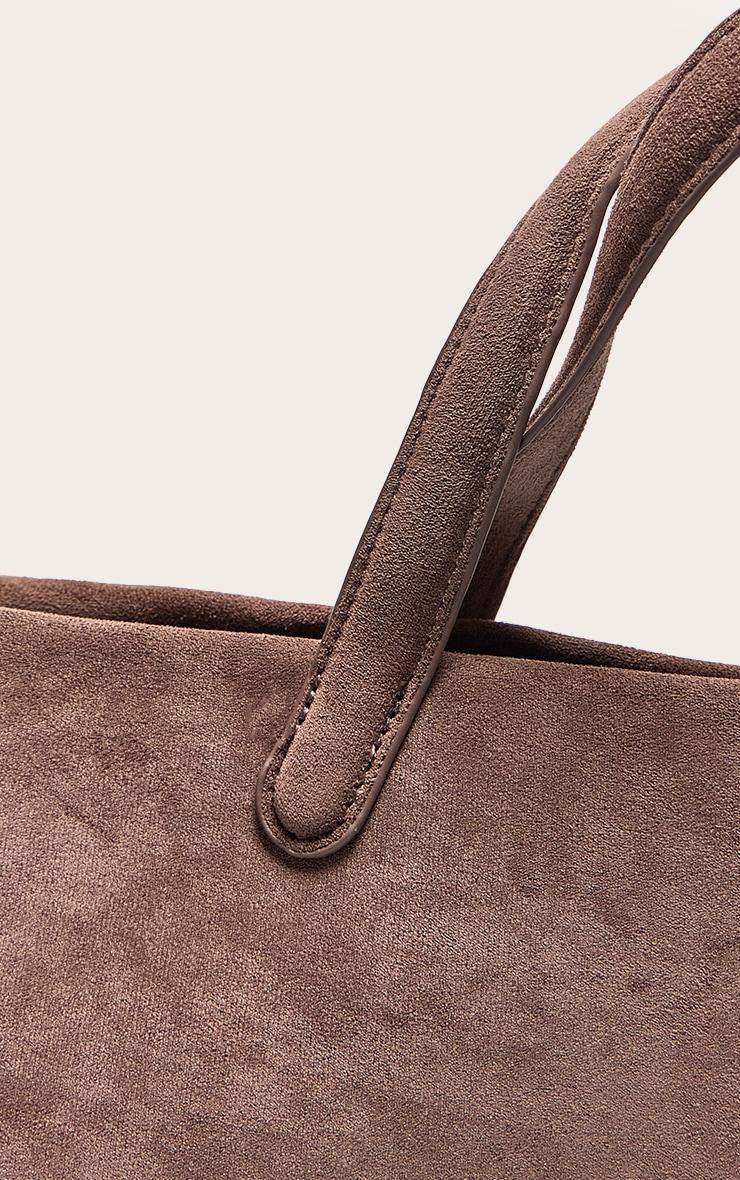 Chocolate Faux Suede Elongated Hand Bag Product Image